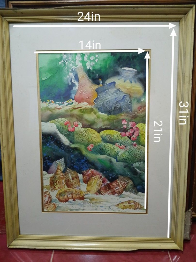 Elmer Gernale Artwork (Category: Art & Prints) located in Manila. Submitted by gieboy65 (Listing ID 1461797597, Image 2). Description: Watercolor Underwater Colours 1998 Signed by the Artist Framed with Glass See Photos for References Brgy Rizal Makati/ Taguig MOP Gcash or Cash upon pick.