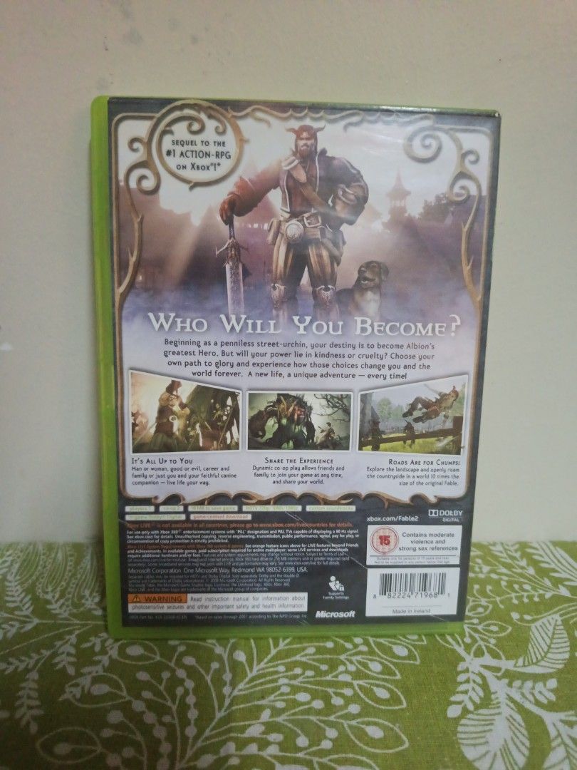 Fable II Xbox 360 Game (Category: Xbox) located in Muntinlupa City. Submitted by markkeub (Listing ID 1461751695, Image 2). Description: - Fable II for Xbox 360 - Sequel to the #1 action-RPG on Xbox - Explore the vast world of Albion - Forge your destiny: Will you be good or evil? - Your choices have consequences and shape your life - Play with friends online - Explore the landscape, not just roads pick up alabang send sameday lalamove or grab se