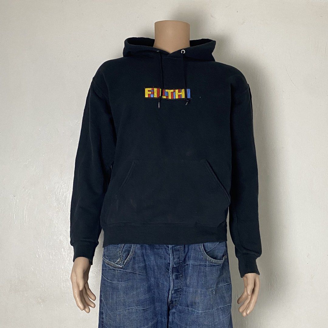 FILTH 🏁| Black BOX LOGO Embroidered Pullover Hoodie (Category: Coats, Jackets and Outerwear) located in Bulacan. Submitted by orc.ph (Listing ID 1461711050, Image 2). Description: FILTH 🧥| Black Casual Pullover Hoodie Material Used: Cotton •Black •FILTH 3D Effect Box Logo •Casual Wear •Streetweat •Rib-Knit Cuffs •Kangaroo Pouch Size: L Width: 22 Length: 25 Pristine Condition. No Visible Issue. ISSUE: NONE ⚠️ Note: For Inspo lang po yung When wo
