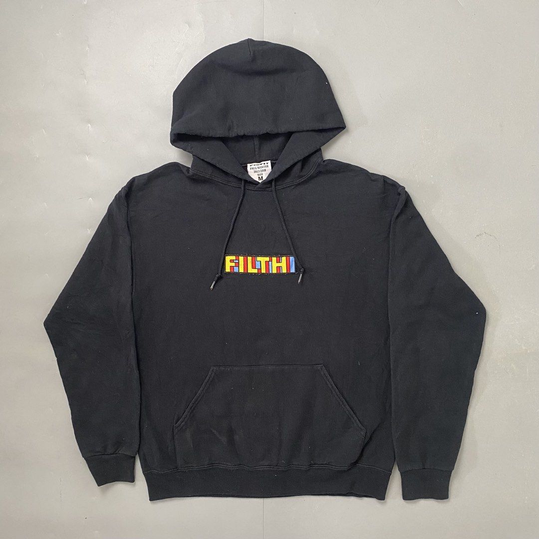 FILTH 🏁| Black BOX LOGO Embroidered Pullover Hoodie (Category: Coats, Jackets and Outerwear) located in Bulacan. Submitted by orc.ph (Listing ID 1461711050, Image 1). Description: FILTH 🧥| Black Casual Pullover Hoodie Material Used: Cotton •Black •FILTH 3D Effect Box Logo •Casual Wear •Streetweat •Rib-Knit Cuffs •Kangaroo Pouch Size: L Width: 22 Length: 25 Pristine Condition. No Visible Issue. ISSUE: NONE ⚠️ Note: For Inspo lang po yung When wo
