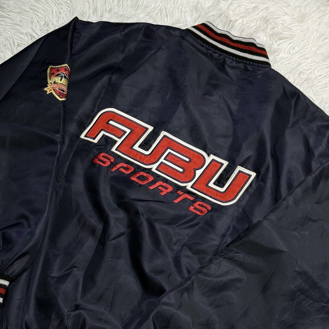 Fubu g-wear / hiphop (Category: Coats, Jackets and Outerwear) located in Baguio. Submitted by sellingtonshop (Listing ID 1461579696, Image 3). Description: r8. FUBU sports satin varsity jacket Size: L oversized fits XL Dimes: 28*28 Condition: excellent Issue: none Mine: 2080 Steal: 2280 Grab: 2680.