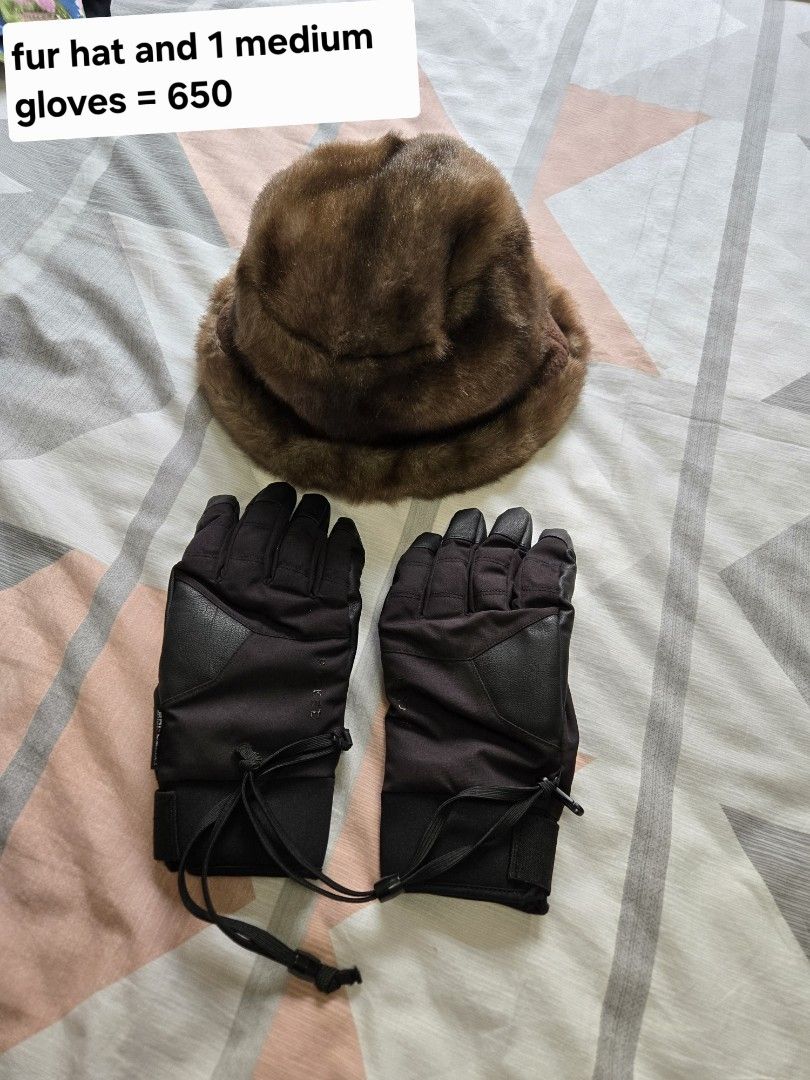 Fur hat and winter gloves (Category: Gloves) located in Manila. Submitted by chocomoose (Listing ID 1461605822, Image 1). Description: gloves has insulation fur hat super warm ideal.for.winter travel.