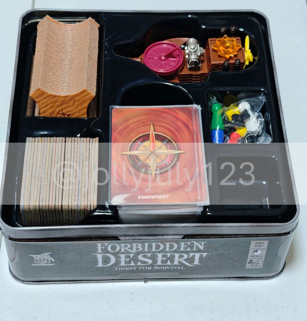 Gamewright Forbidden Desert Board Game (Category: Board Games & Puzzles) located in Quezon City. Submitted by jollyjuly123 (Listing ID 1461665338, Image 3). Description: - Forbidden Desert board game by Gamewright - Strategy game for 2-5 players - Ages 10 and up - Great for family game nights Condition: - Good as new - Played twice - Complete components RFS: - Need funds - Boardgame culling.