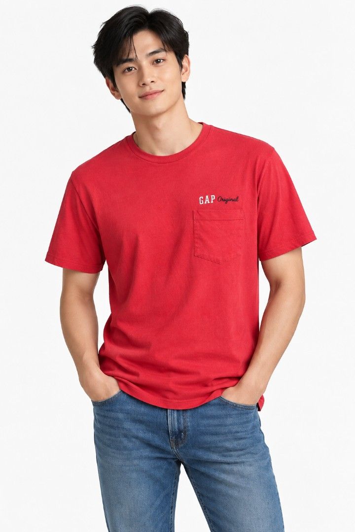 GAP Original Red Pocket T-Shirt (Category: Tshirts & Polo Shirts ) located in San Carlos. Submitted by cprelovey (Listing ID 1461585497, Image 1). Description: - Classic red GAP t-shirt - Features 'GAP Original' logo on chest pocket - Simple and comfortable design - Perfect for casual wear - Great fit.