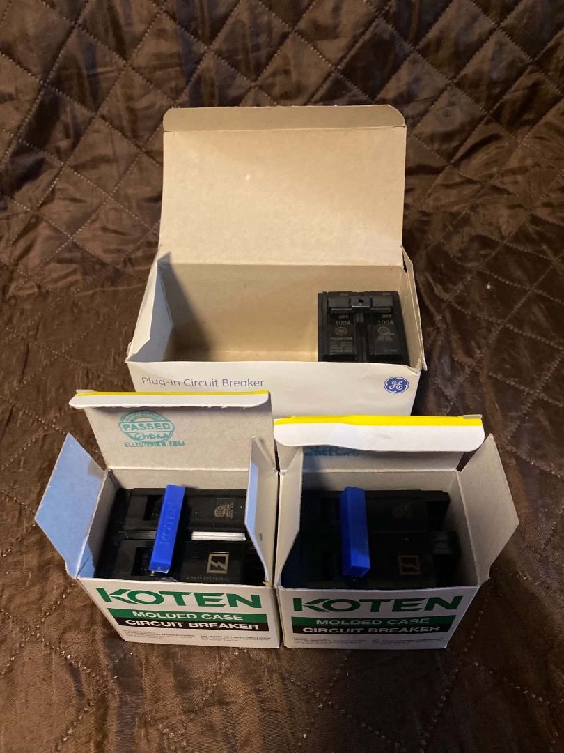GE & KOTEN Molded Case Circuit Breakers (Category: Construction & Building Materials) located in Manila. Submitted by sshportswear (Listing ID 1461685980, Image 1). Description: - Lot includes: 1 GE 100A double pole plug-in circuit breaker & 2 KOTEN 20 A molded case circuit breakers. - All breakers appear to be in good working condition. - Ideal for DIY electrical projects, repairs, or as replacements. - Selling as a bundle for great value. 2300 