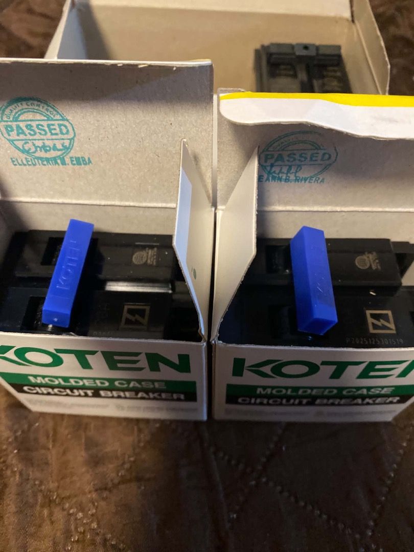 GE & KOTEN Molded Case Circuit Breakers (Category: Construction & Building Materials) located in Manila. Submitted by sshportswear (Listing ID 1461685980, Image 2). Description: - Lot includes: 1 GE 100A double pole plug-in circuit breaker & 2 KOTEN 20 A molded case circuit breakers. - All breakers appear to be in good working condition. - Ideal for DIY electrical projects, repairs, or as replacements. - Selling as a bundle for great value. 2300 