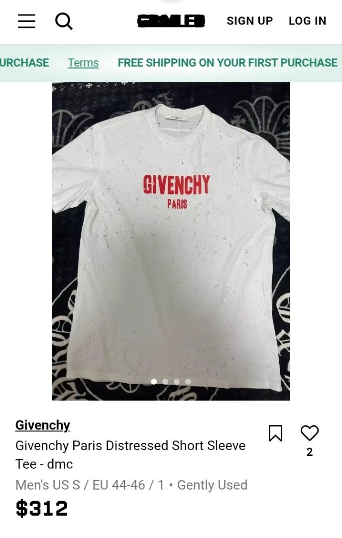 Givenchy Distressed Shirt (Category: Tshirts & Polo Shirts ) located in Milaor. Submitted by lootinout (Listing ID 1461637231, Image 2). Description: Givenchy Distressed Shirt ✅Size: M ✅Width: 21 ✅Length: 27 ✅Color Rate: 9.5/10 ✅No Issue ✅Need Wash ✅Location: Bicol Naga City, Camarines Sur ✅Courier: J&T Express/Flash Express ✅MOP: Gcash only.
