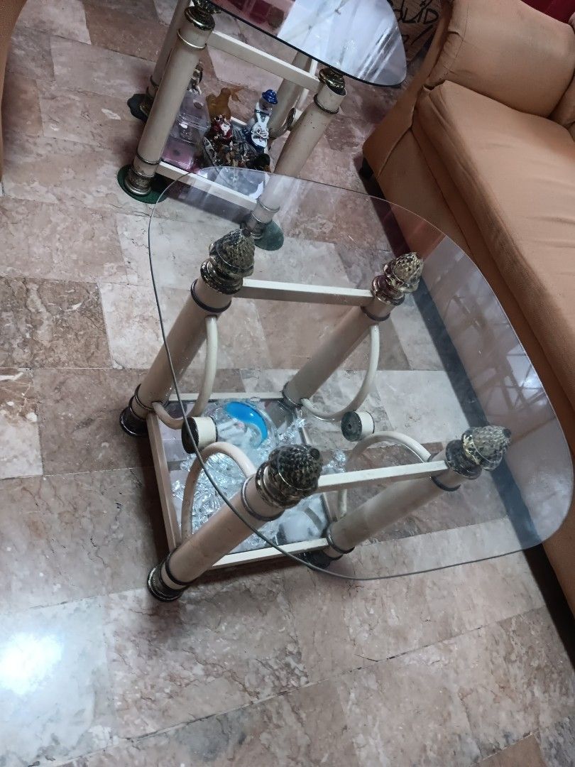 Glass side table with metal base (Category: Other Home Furniture) located in Las Pinas. Submitted by jesus1smysavi0r (Listing ID 1461585703, Image 3). Description: 1499 get 2 for P1899.