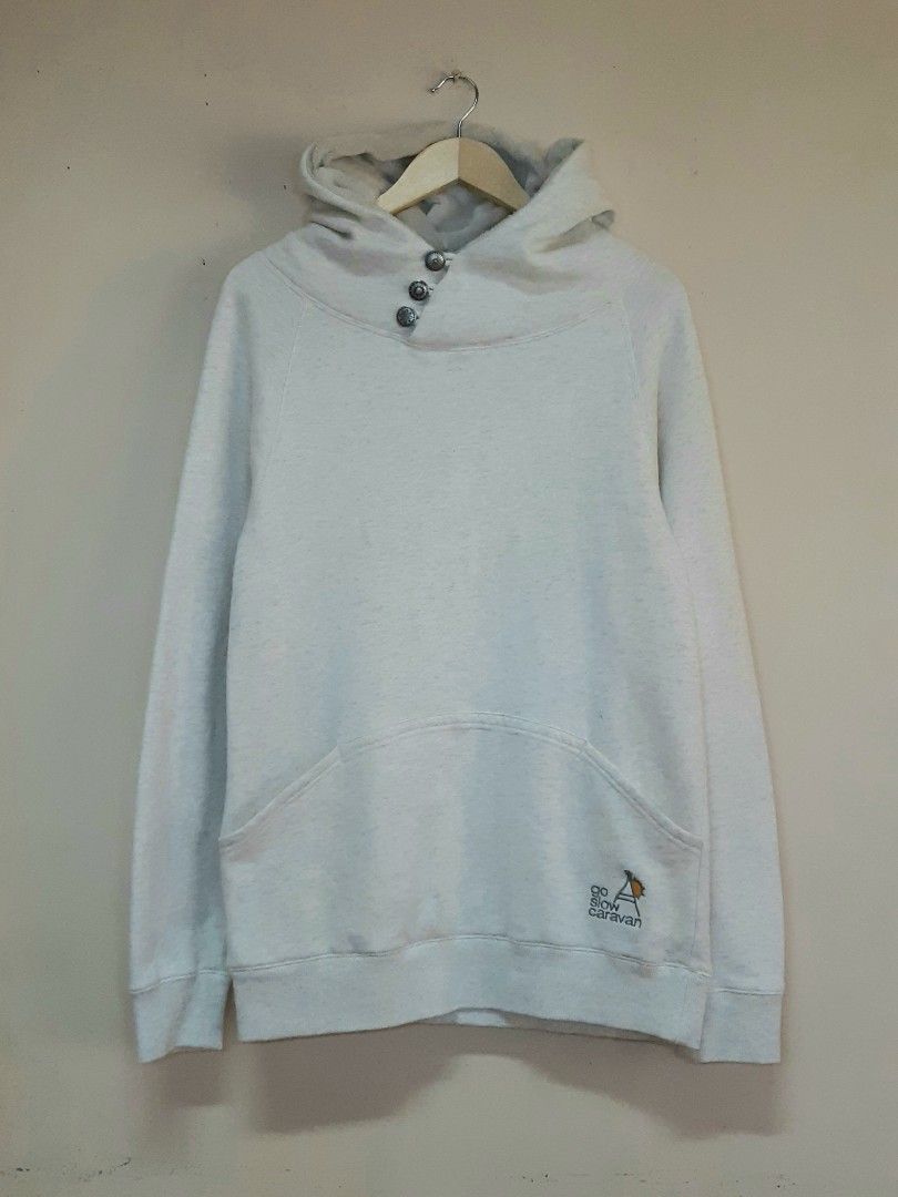 Repriced/sale: go slow caravan Uraken 3-Concho Button Pull Hoodie (Category: Coats, Jackets and Outerwear) located in Bauang. Submitted by 2ndskinz_by.irie (Listing ID 1461701116, Image 1). Description: go slow caravan Uraken 3-Concho Button Pull Hoodie (裏毛３コンチョボタンプルパーカ). Measurements- Length: 28.5" Width: 19" Sleeve: 29" flaws: missing main tag 9/10 overall condition Key Specifications • Design Feature: It features a distinct asymmetric cross-ov
