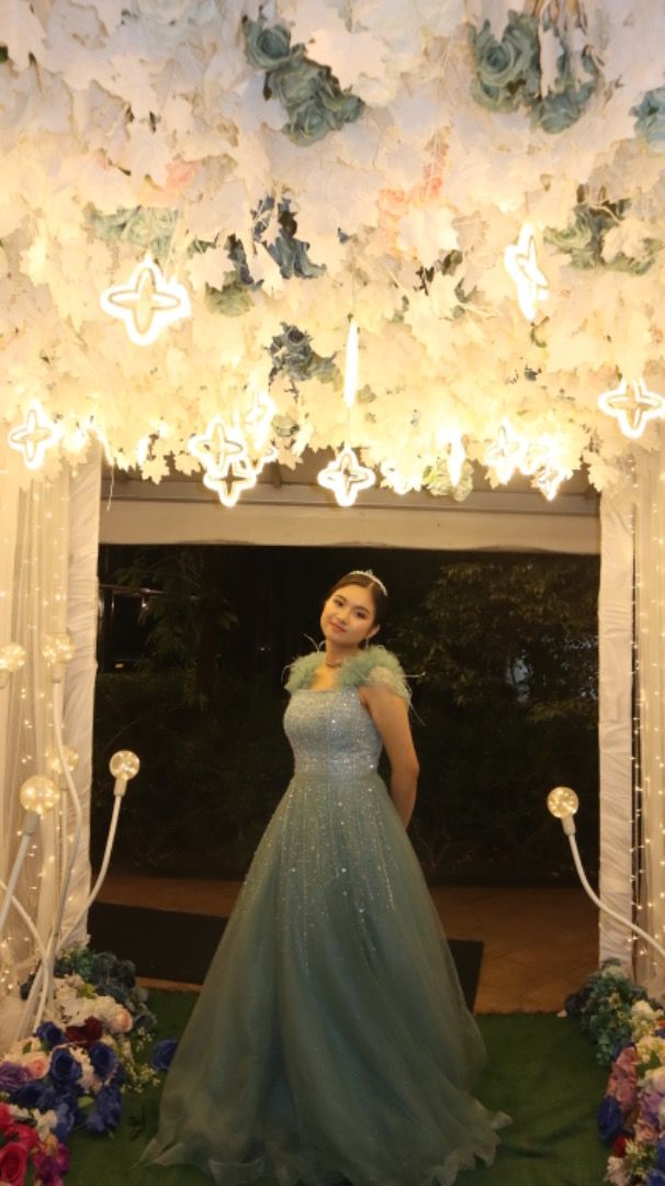 Green Whimsical Beaded Gown (Category: Dresses) located in Caloocan City. Submitted by warmforest-6239 (Listing ID 1461751497, Image 2). Description: - Whimsical/Fairy-Like/ Bridgerton - Beaded Details - Laced - up / Corset Back - Fits small to medium Frame -Only used once.