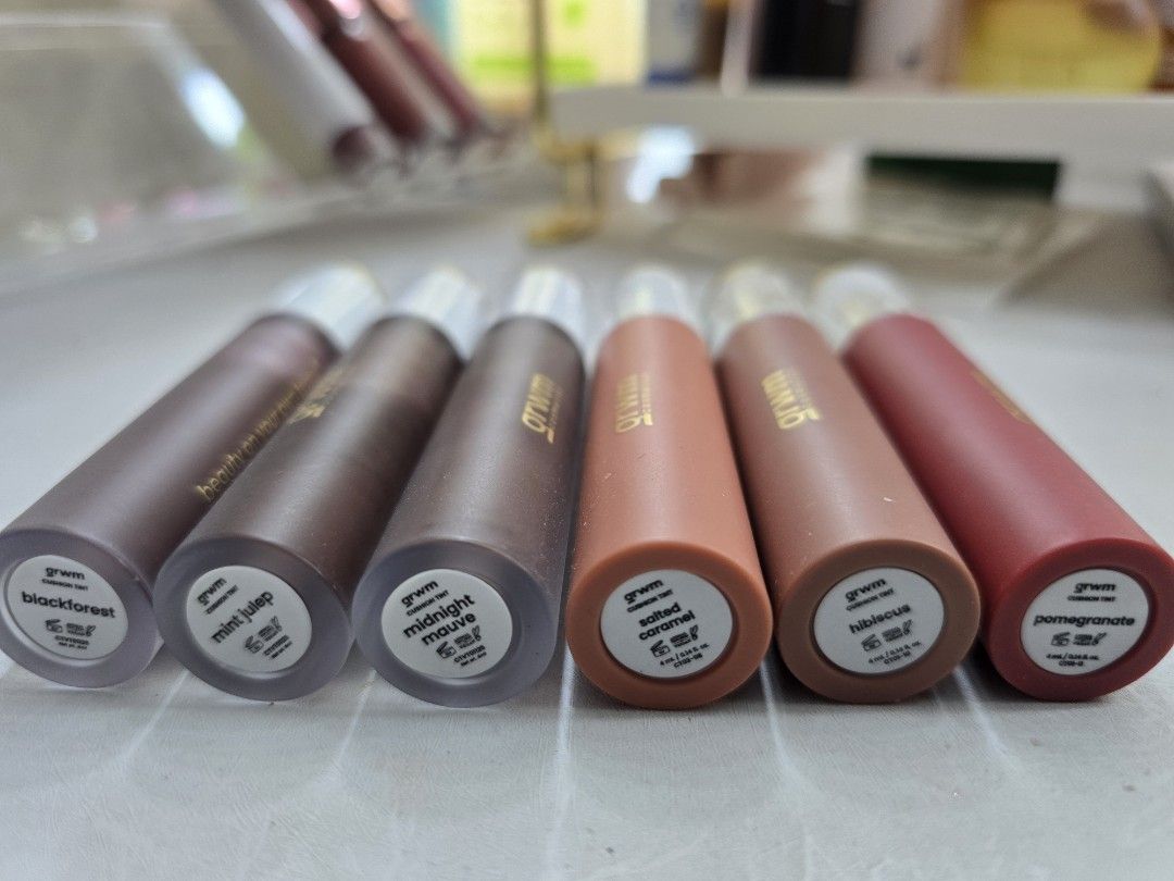 GRWM Cushion Tint Set TAKE ALL (Category: Makeup) located in Marikina City. Submitted by needg0neasap (Listing ID 1461626657, Image 2). Description: GRWM Cushion Tint Set - TAKE ALL Available shades: Blackforest (old packaging) - 70% full Mint Julep (old packaging) - 50% full Midnight Mauve (old packaging) - 50% full Salted Caramel - 95% full Hibiscus - 95% full Pomegranate - 95% full RFS: decluttering, don't really use them anymore MOP: Gcash, B