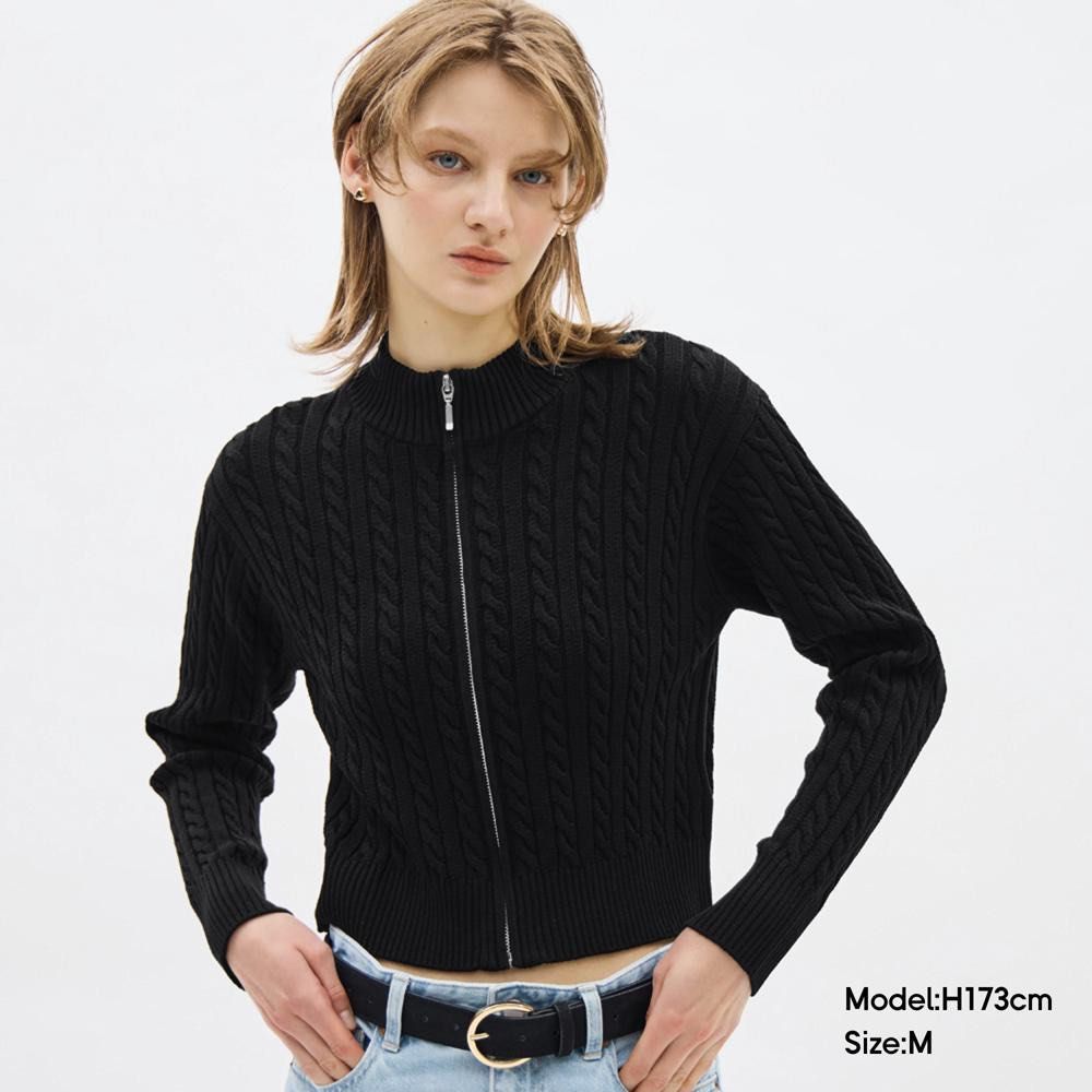 GU by Uniqlo Cable Full-Zip Sweater (Category: Coats, Jackets and Outerwear) located in Davao. Submitted by yannrussel00 (Listing ID 1461712038, Image 1). Description: Size Medium on tag Dimes W17 x L19 laid flat Condition 10/10 like new No issue .