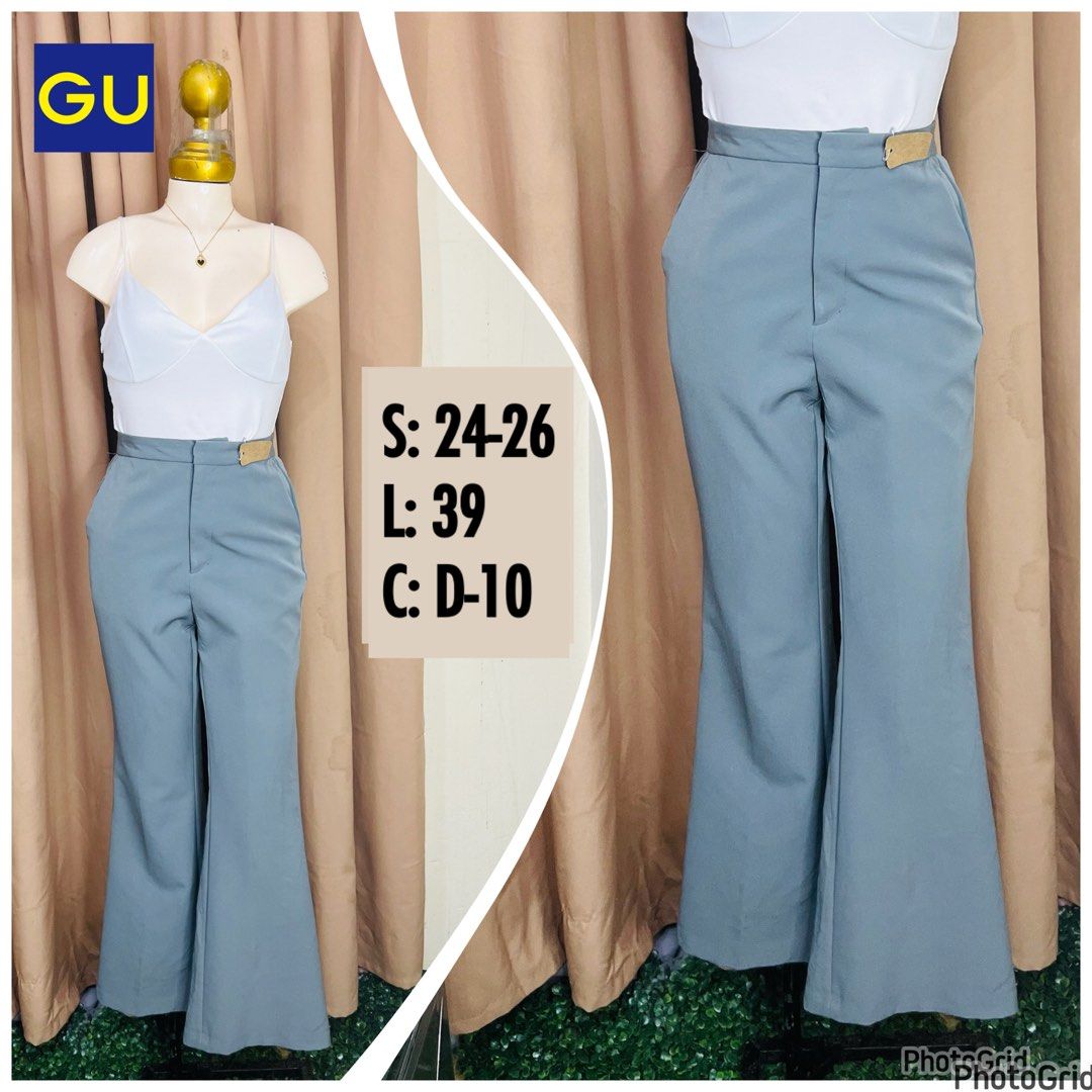 GU High-Waisted Flare Pants (Category: Other Bottoms) located in Manila. Submitted by bengirlclothing (Listing ID 1461577749, Image 1). Description: - GU Light Blue High-Waisted Flare Pants - Size: fits waist 24-26 inches - Length: 39 inches - Classic button and zip closure - Belt loops for styling - Stylish flare silhouette - Perfect for dressing up or down.