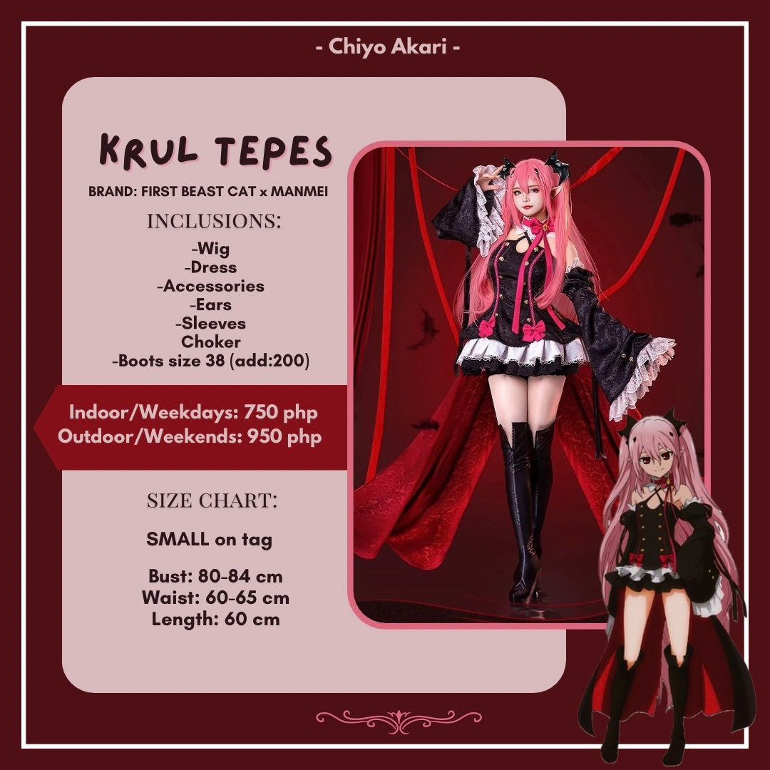 Halloween Cosplay Fullset Rentals (Category: Sets or Coordinates) located in Quezon City. Submitted by gellliiichii (Listing ID 1461782258, Image 1). Description: Halloween cosplay fullset rentals Size XS–M Please message Akari Cos Rentals / Chiyo Akari on Facebook if I’m unable to reply within the day..