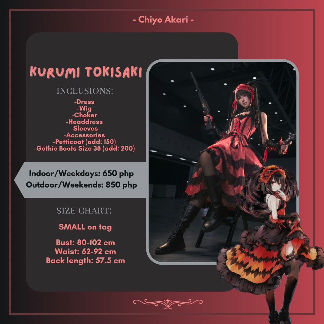 Halloween Cosplay Fullset Rentals (Category: Sets or Coordinates) located in Quezon City. Submitted by gellliiichii (Listing ID 1461782258, Image 2). Description: Halloween cosplay fullset rentals Size XS–M Please message Akari Cos Rentals / Chiyo Akari on Facebook if I’m unable to reply within the day..