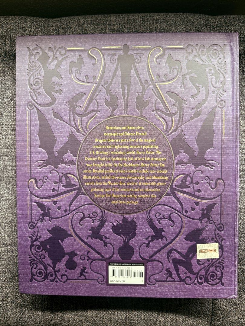 Harry Potter The Creature Vault Hardcover Book (Category: Storybooks) located in Muntinlupa City. Submitted by thediviners (Listing ID 1461573810, Image 2). Description: - Explore magical creatures from the Harry Potter universe (Dementors, House-elves, dragons, etc.). - Discover rare concept illustrations and behind-the-scenes photography. - Learn filmmaking secrets. - Comes with a removable poster featuring film creatures. - Essential for any H