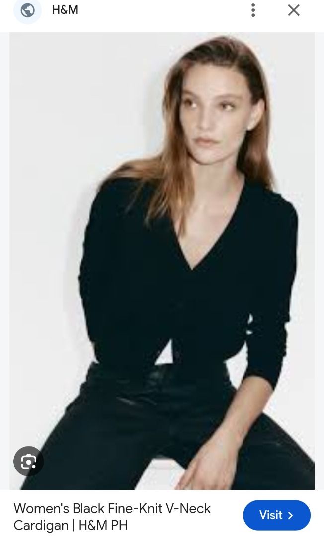 H&M Fine-Knit V-Neck Cardigan (Category: Coats, Jackets and Outerwear) located in Manila. Submitted by katkween23 (Listing ID 1461608395, Image 1). Description: - Classic V-neck cardigan from H&M - Button-up front - Soft, fine-knit material - Perfect for layering over tops or dresses - Available in black and beige - Versatile for any wardrobe, dress up or down.