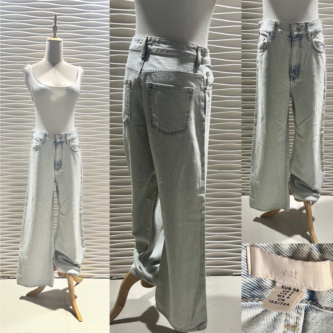 H&M Light Wash Wide Leg Jeans (Category: Jeans) located in Bacolod City. Submitted by bhabissagal-05763 (Listing ID 1461610438, Image 1). Description: - H&M light wash wide leg jeans - High waisted fit - Relaxed, flowy silhouette - Split hem detail on legs - Ideal for casual and stylish looks - Pairs well with tank tops or t-shirts.