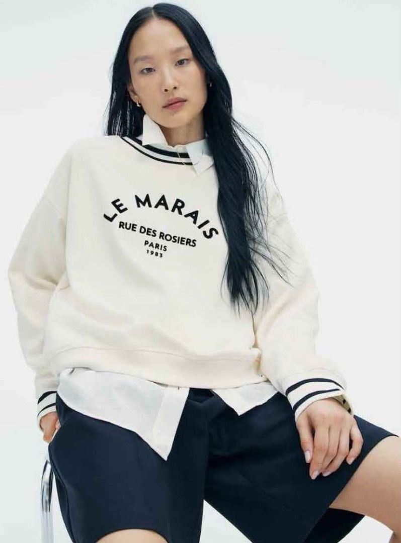 H&M Paris Sweatshirt (Category: Coats, Jackets and Outerwear) located in Paranaque City. Submitted by juju_closet (Listing ID 1461747417, Image 2). Description: - No issues or damage - Used max 3 times only - Made from 100% organic cotton - Relaxed fit - Measurements: L 24" × 23" Size: Medium RFS: Decluttering Price negotiable, just pm me!.