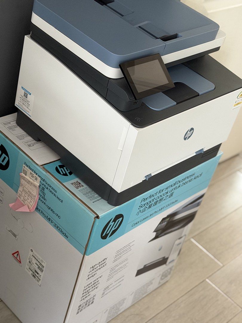 HP Color LaserJet Pro MFP 3303sdw Printer (Category: Printers, Scanners & Copiers) located in Cavite. Submitted by bajoy__ (Listing ID 1461684480, Image 3). Description: - HP Color LaserJet Pro MFP 3303sdw printer - Ideal for small businesses - High-quality color laser printing - Compact design - Fast two-sided (duplex) printing - Advanced network protection - Reliable Wi-Fi connectivity - Wireless printing and Wi-Fi Direct included - Efficient s