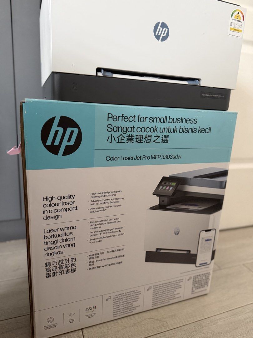 HP Color LaserJet Pro MFP 3303sdw Printer (Category: Printers, Scanners & Copiers) located in Cavite. Submitted by bajoy__ (Listing ID 1461684480, Image 1). Description: - HP Color LaserJet Pro MFP 3303sdw printer - Ideal for small businesses - High-quality color laser printing - Compact design - Fast two-sided (duplex) printing - Advanced network protection - Reliable Wi-Fi connectivity - Wireless printing and Wi-Fi Direct included - Efficient s