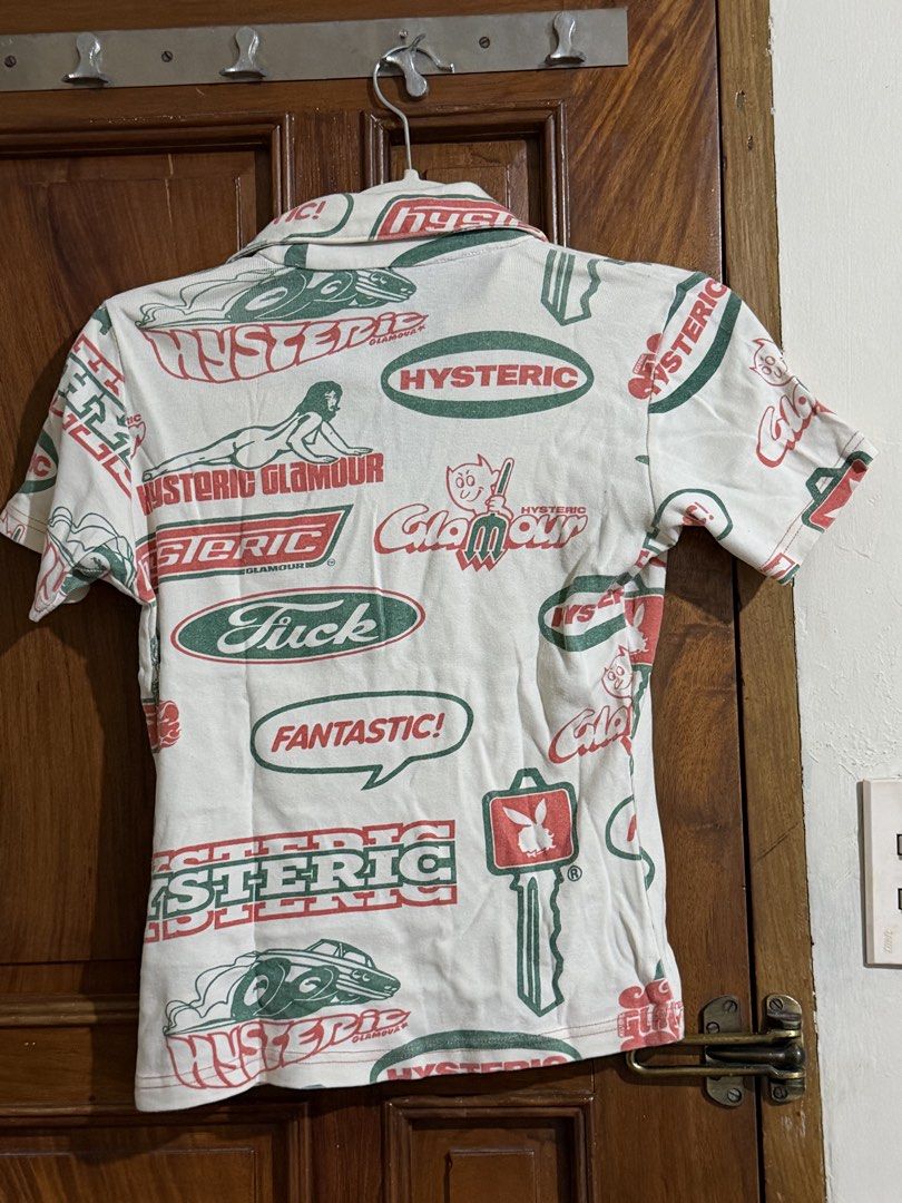Hysteric Glamour collared crop top (Category: Shirts) located in Quezon City. Submitted by latiendadejaye (Listing ID 1461686547, Image 2). Description: Rare, purchased in Japan. More of a collectible item than a top you’d wear casually. High stretch, cropped so best fits M. In good condition, worn only once. MOP: BPI, Gcash, Maya RFS: cleaning out my closet .