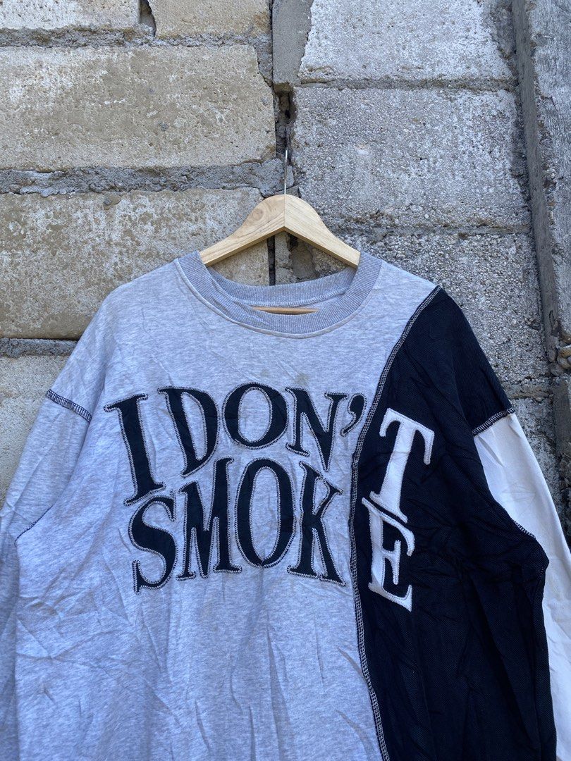 I Don’t Smoke Tritone Sweater (Category: Coats, Jackets and Outerwear) located in Candaba. Submitted by dejesus.bench17 (Listing ID 1461793069, Image 3). Description: I Don’t Smoke Tritone Embroid Script Design -Color: White, Black and Gray -Condition: Good -Color rate: 9/10 -Issue: Need wash - Dimes: W23 L28 -Price: 499 + ship.