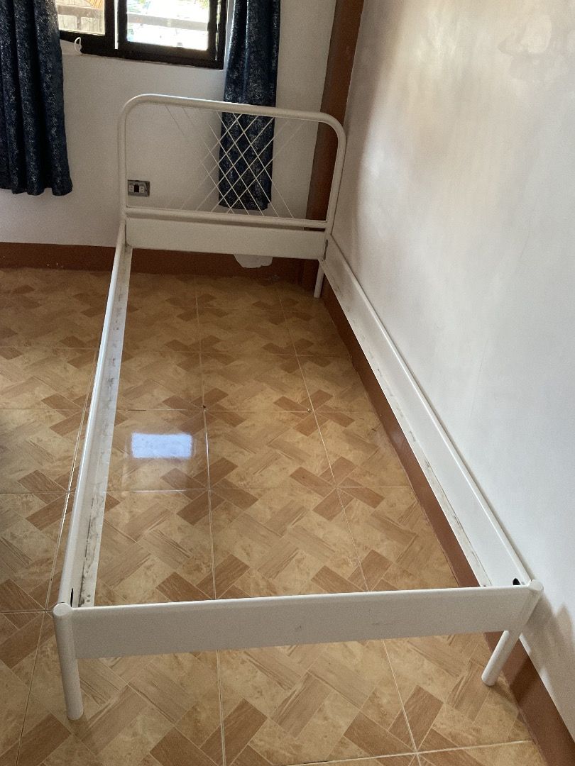 Ikea bed frame - single size (Category: Bed Frames & Mattresses) located in Cauayan City . Submitted by preloved_by_kk06 (Listing ID 1461796819, Image 2). Description: No bed slats In good condition .