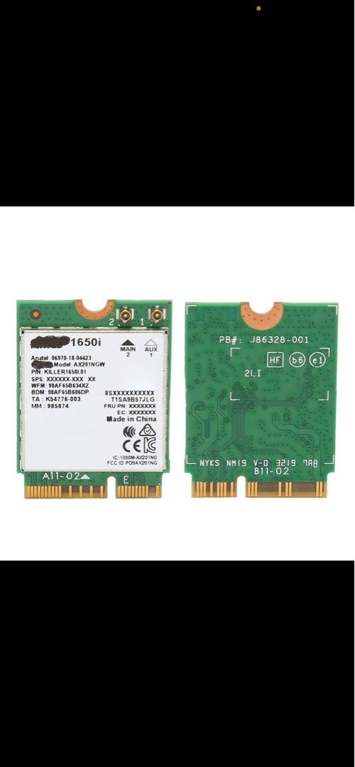 Intel Killer Wi-Fi 6 AX1650i (Category: Networking) located in Tacloban City. Submitted by renki-forshop (Listing ID 1461745389, Image 2). Description: It is 100% working after the motherboard defects. What’s best use for: This network card is a good fit for compatible Intel-based laptops that support the CNVio2 interface and need a Wi‑Fi 6 upgrade with gaming-focused networking features. .