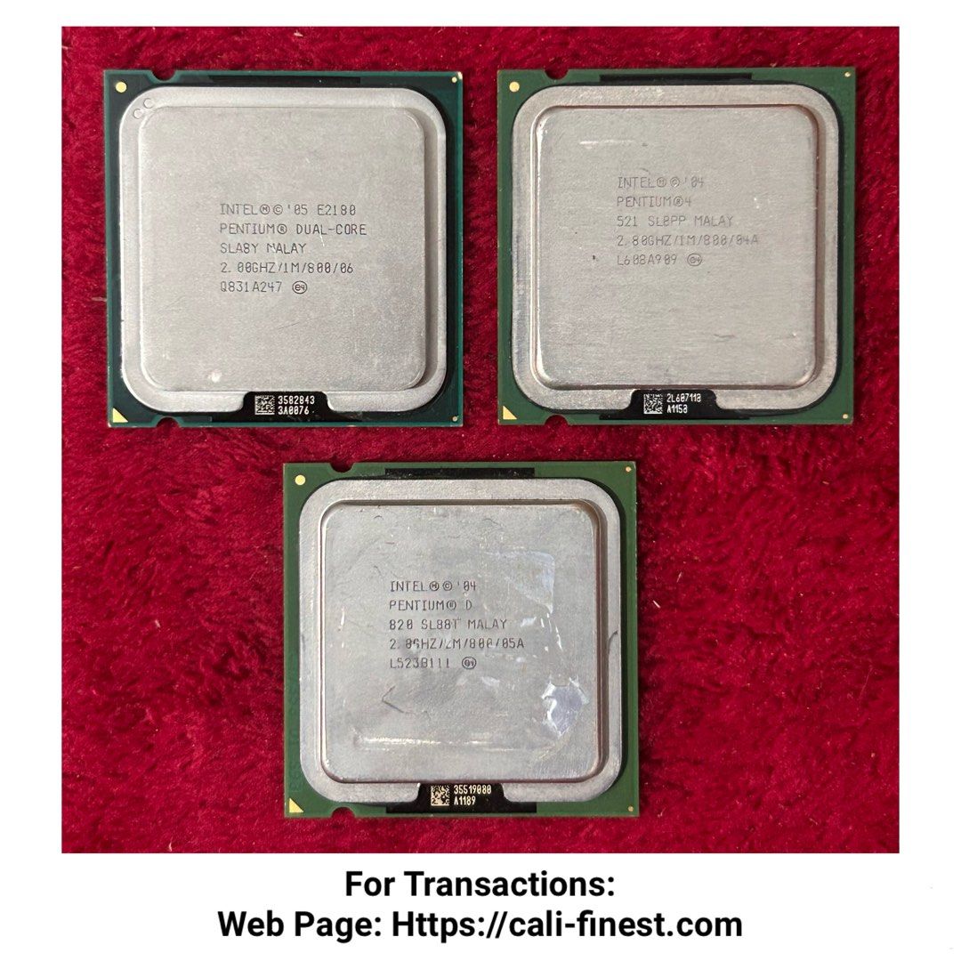 Intel Pentium Processors (Category: Desktops) located in Pasig City. Submitted by califinestcollectibles (Listing ID 1461655279, Image 1). Description: Intel Pentium Processors EL# 397 3pcs on hand - 360 each *2.80 GHZ *2.00 GHZ *2.8 GHZ #Intel #Processor Actual and detailed picture posted Original/Authentic From USA Pick up at one oasis condominium ortigas extension pasig city Or Delivery via Lalamove ,Lbc Cod/Cop Jnt (Payment first basis) THANK