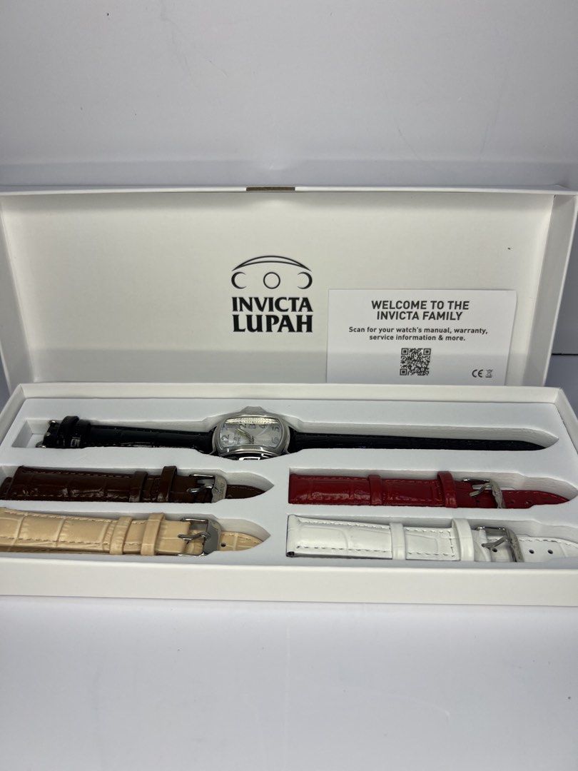 Invicta Lupah Special Edition Watch with Multiple Straps (Category: Women's Watches) located in Quezon City. Submitted by gigisantos (Listing ID 1461606247, Image 3). Description: - Invicta Lupah Special Edition Watch - Includes original black leather strap - Comes with 3 additional leather straps: brown, red, and white - Original box included - Great for customizing your look 100% original from USA/Canada Brand new Moneyback guarantee if proven 