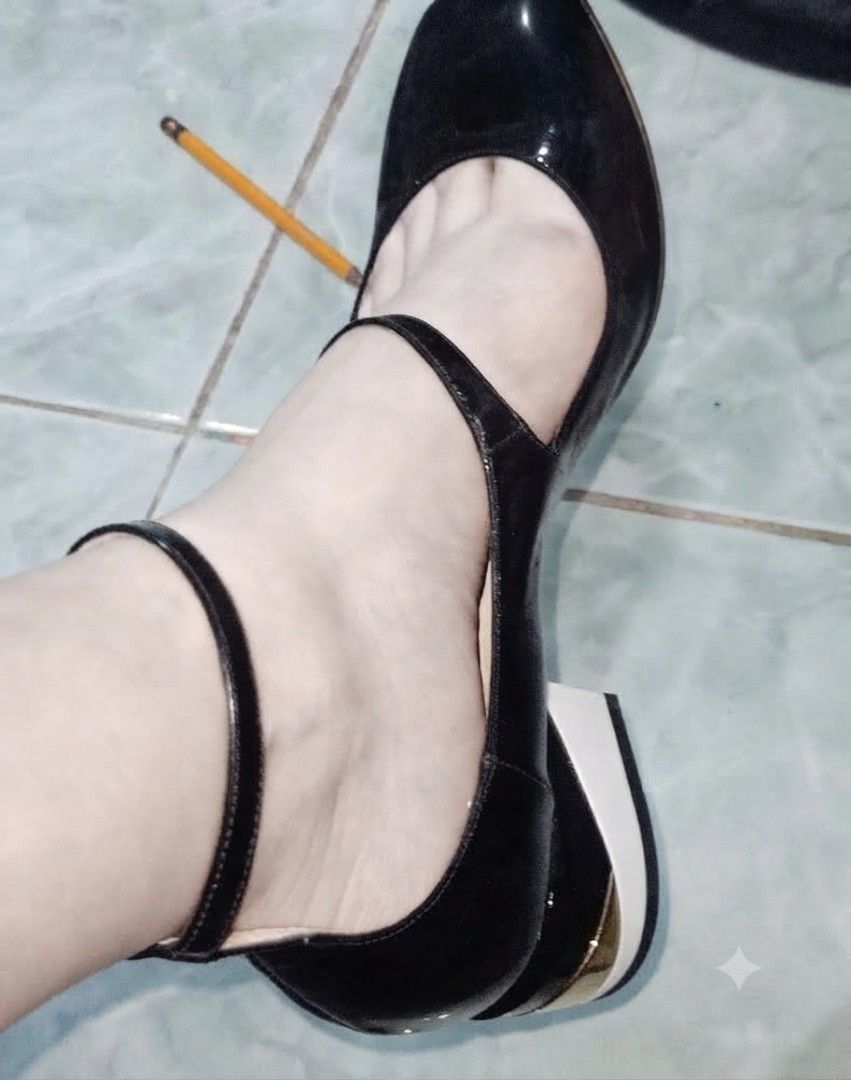 jimmy choo orig price 40k (Category: Heels) located in San Juan City. Submitted by inancapuz11 (Listing ID 1461587073, Image 1). Description: - Black patent heels - Cute ankle strap - Block heel with white and gold detail - Stylish and comfortable - Versatile: pairs well with dresses or pants - Ideal for work or a night out.