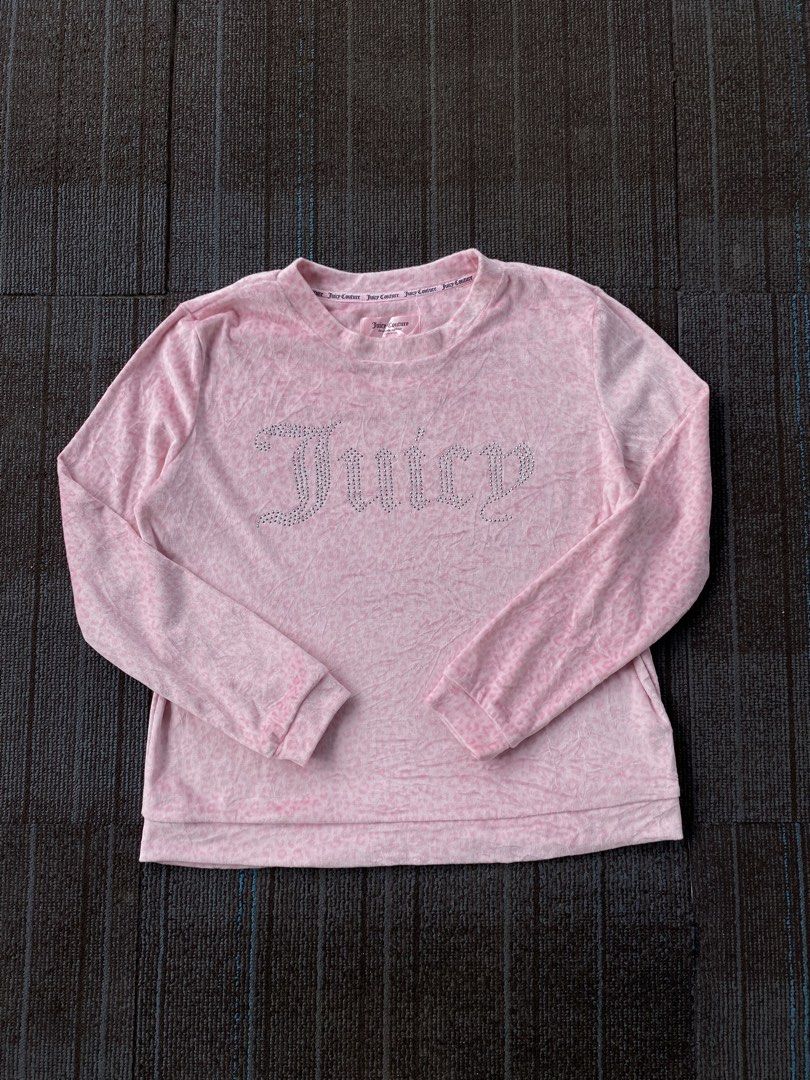 Juicy Couture Sleepwear Top Leopard Rhinestone Stud (Category: Longsleeves) located in Taguig. Submitted by offther4ck (Listing ID 1461659947, Image 1). Description: - No Issue - Complete Tags - Size S on tag - Width: 19.5 inches - Length: 22 inches.