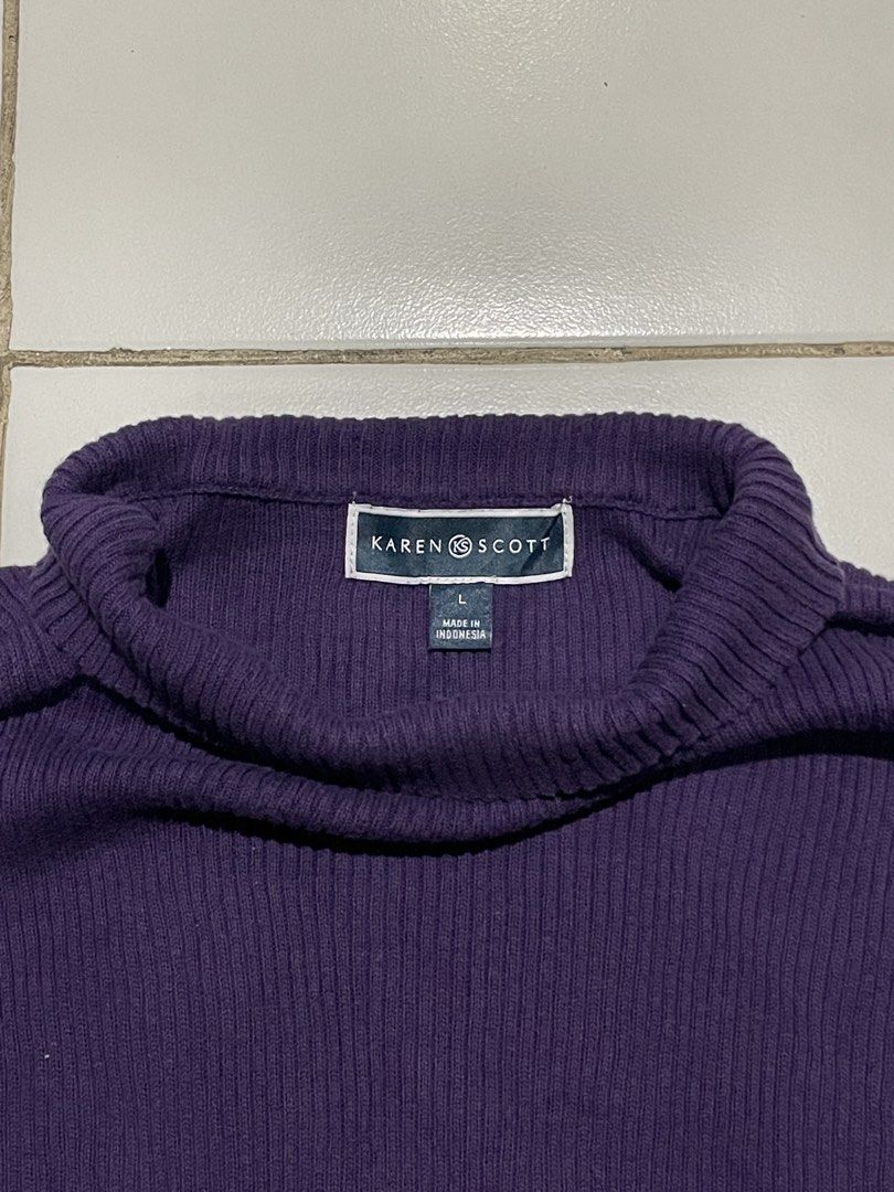 Karen Scott Mock Turtleneck Sweater (Category: Longsleeves) located in Dasmarinas. Submitted by angieee1208 (Listing ID 1461658495, Image 2). Description: - Size: med - large - Color: violet - Condition: minor pulled stitch in front, washed - Color may vary due to lighting - DM for questions - Shipping fee shouldered by buyer - MOP: Paymaya, GoTyme, Gcash.