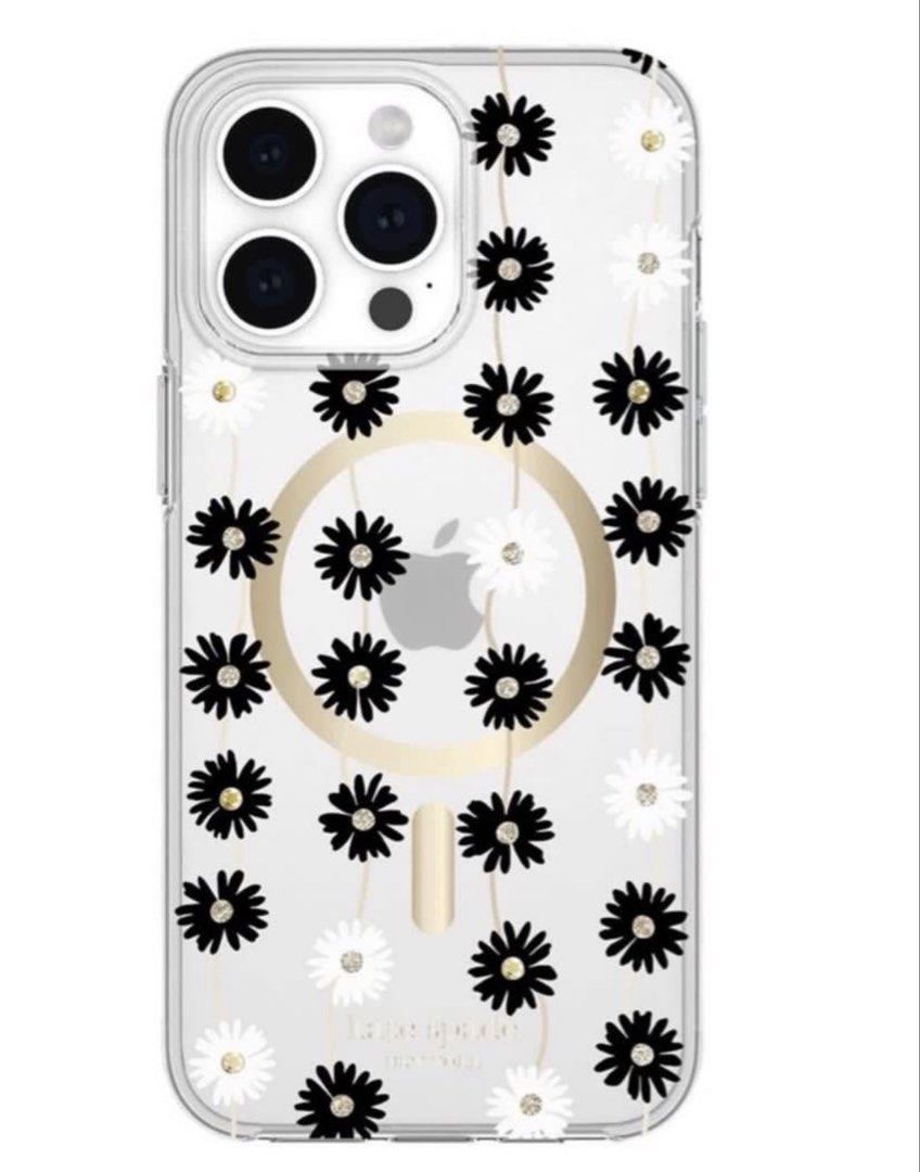 Kate Spade iPhone 15 Pro Max Case (Category: Cases & Sleeves) located in Manila. Submitted by carad__ (Listing ID 1461724806, Image 2). Description: - Brand: Kate Spade - Model: iPhone 15 Pro Max - Design: Clear with black and white daisy print - Features: MagSafe compatible - Condition: Good.