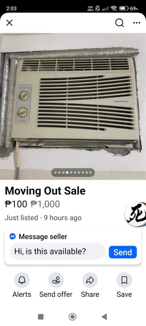 Kelvinator Window Type Aircon - Moving Out Sale (Category: Air Conditioning and Heating) located in Manila. Submitted by deguzmandh17516 (Listing ID 1461613844, Image 1). Description: - Kelvinator Window Type Air Conditioner - Works well and cools your room effectively - Price is negotiable - Pick up only - Message for inquiries.