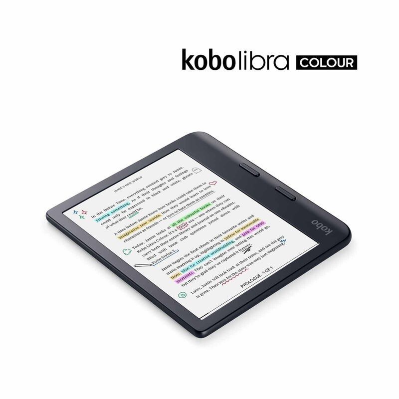 Kobo Libra Colour e-reader (Black) (Category: E-Readers) located in Singapore. Submitted by kungfubear (Listing ID 1461648713, Image 2). Description: - Kobo Libra Colour e-reader - Vibrant colour display - Ideal for reading and note-taking - Lightweight and ergonomic design - Textured back for secure grip - Perfect for avid book readers Features - Carry up to 24,000 eBooks or 150 Kobo Audiobooks with 32GB of storage and enjoy weeks of battery lif