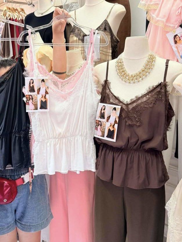 Lace Camisole Top (Category: Sleeveless) located in Valenzuela. Submitted by mrythings (Listing ID 1461647717, Image 1). Description: - Adjustable straps - Bought from BKK Pasabuy - RFS: not my size. (sadly maluwag for xs 🥹).