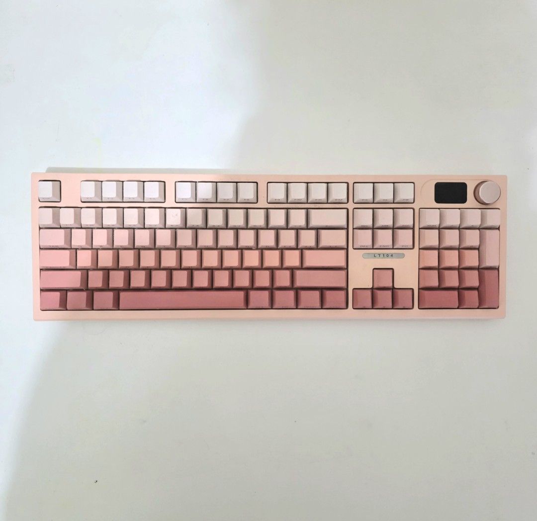 Langtu LT104 Gradient Pink Mechanical Keyboard (Category: Computer Keyboard) located in Pasig City. Submitted by sahiiicart_ (Listing ID 1461598597, Image 2). Description: 𓏸 Langtu LT104 Gradient Pink Mechanical Keyboard ⤷ Php 1,500 ⤷ good condition ⤷ connection mode: wired, wireless, bluetooth ⤷ can customize gif on the upper right screen ⤷ mop: gcash/maya ⤷ mod: sdd, j&t, ggx 📍 Pasig City.