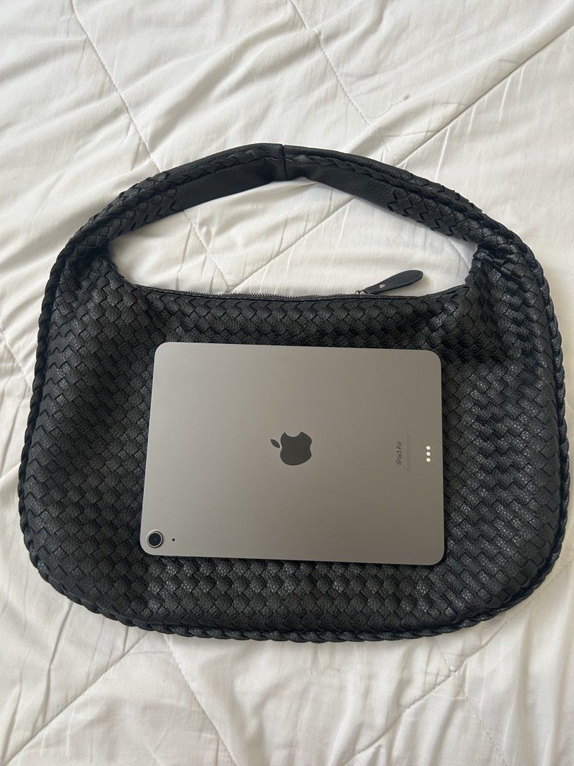 large woven hobo bag (Category: Shoulder Bags) located in Manila. Submitted by acesarchive (Listing ID 1461591468, Image 3). Description: large woven hobo bag in black ⟡ zipper in good condition ⟡ fits 13 in laptop and iPad air iPad air in photo for size reference only ‼️.