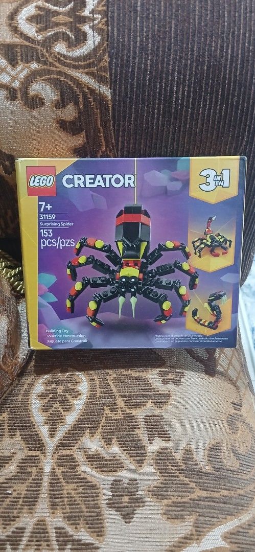 Lego creator (Category: Announcements) located in San Pablo. Submitted by stuffiescorner4 (Listing ID 1461643929, Image 1). Description: - LEGO Creator 3-in-1 set - Model: Surprising Spider (31159) - Includes 153 pieces - Recommended for ages 7+ - Offers 3 different building possibilities - Brand new and unopened.