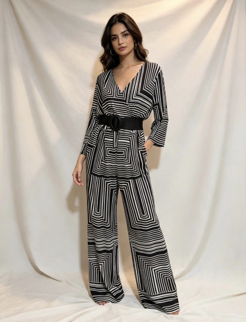 Long Black and White Jumpsuit (Category: Jumpsuits) located in Makati City. Submitted by khrizaccessories (Listing ID 1461727652, Image 2). Description: strechable Belt is not included.