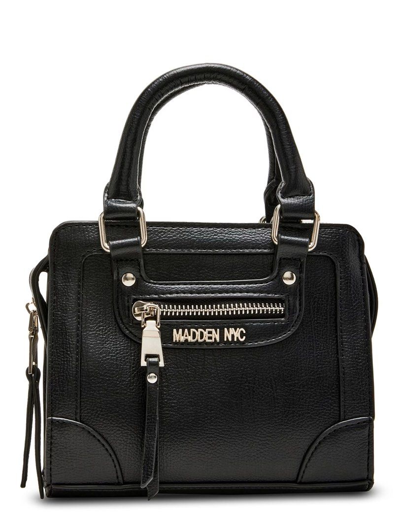 Madden NYC Black Mini Top Handle Bag with Strap (Category: Luxury Bags & Wallets) located in Baguio. Submitted by declutterbycys (Listing ID 1461584112, Image 1). Description: - Cute black mini bag from Madden NYC - Features a top handle - Includes a detachable crossbody strap - Front zipper pocket for easy access - Small size, ideal for carrying essentials - Versatile, pairs well with casual outfits.