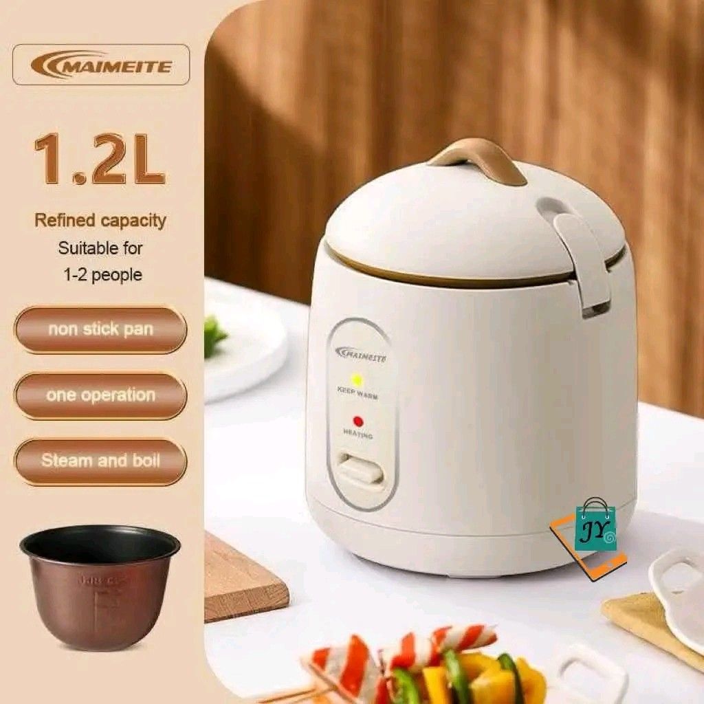MAIMEITE 1.2L Mini Rice Cooker - Quick Cook, Keep Warm (Category: Cookers) located in Manila. Submitted by marvieobordo (Listing ID 1461583268, Image 3). Description: - MAIMEITE 1.2L Mini Rice Cooker - Ideal for 1-2 people - Cooks rice in just 900 seconds - 150G thickened inner pot with non-stick coating - Safety cover with inner buckle and anti-scalding design - 24-hour automatic warm keeping function - Includes: electric wire, steamer rack, mea