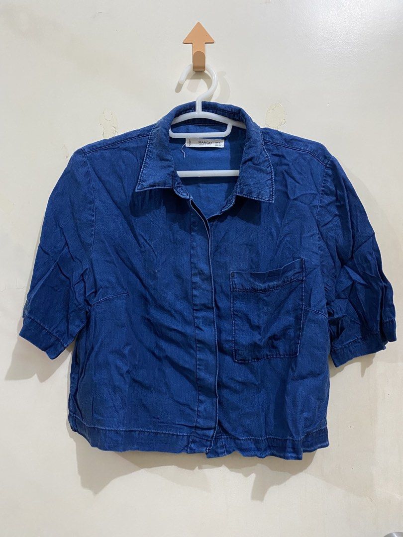 Mango Denim & Tees Blue Cropped Button-Up Shirt (Category: Shirts) located in Taguig. Submitted by maly01_ (Listing ID 1461567226, Image 1). Description: dm for inquiries :).