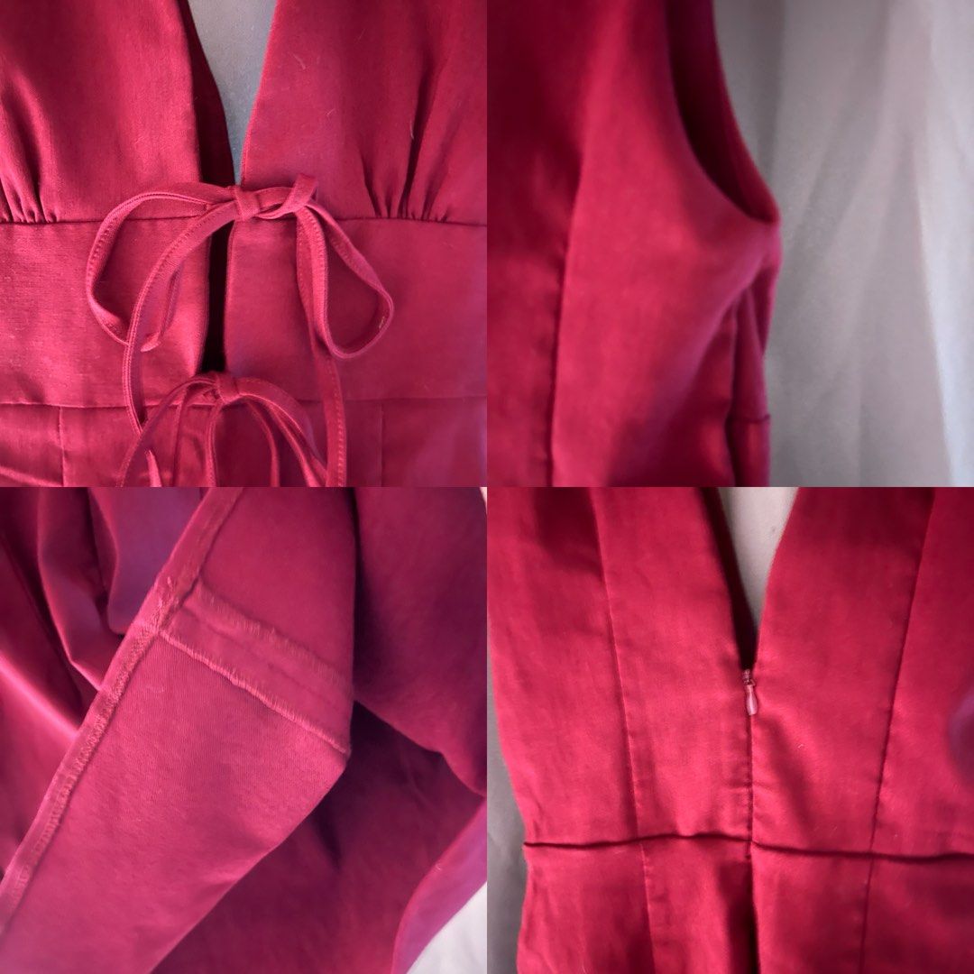 Maroon Tie Front Mini Dress (Category: Dresses) located in Manila. Submitted by lovedbygela19 (Listing ID 1461797106, Image 2). Description: - Stretchable fabric - Small - no issue - zipper at the back rfs: need funds for my internship and i need to be in my underconsumption self : >.