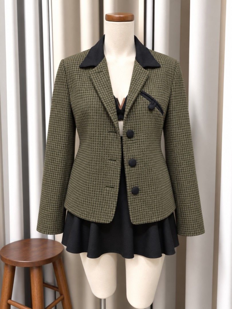 Matcha Plaid Green Blazer (Category: Coats, Jackets and Outerwear) located in Taguig. Submitted by vm.co (Listing ID 1461676279, Image 1). Description: Perfect for: • Corporate office wear • Business travel • Smart casual outfits • Rainy or cool weather • Capsule wardrobe • Everyday sophisticated styling Condition: Appears to be in very good preloved condition with no visible major stains, tears, or discoloration in the photo. A light steam will 