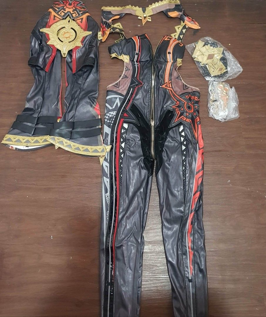 Mavuika Genshin Impact Cosplay Set (Category: Jumpsuits) located in Manila. Submitted by wendyuuuu (Listing ID 1461747647, Image 2). Description: Make reading a habit :) Selling my Mavuika Cosplay! Size: Fits Medium to Large And includes complete accessories brand new as seen on photos. Accessories are high quality. And costume is Leather, di po siya yung printed lang. Only checked for fitting! RFS: Cancelled Cosplan :( Originally bought for 5k p
