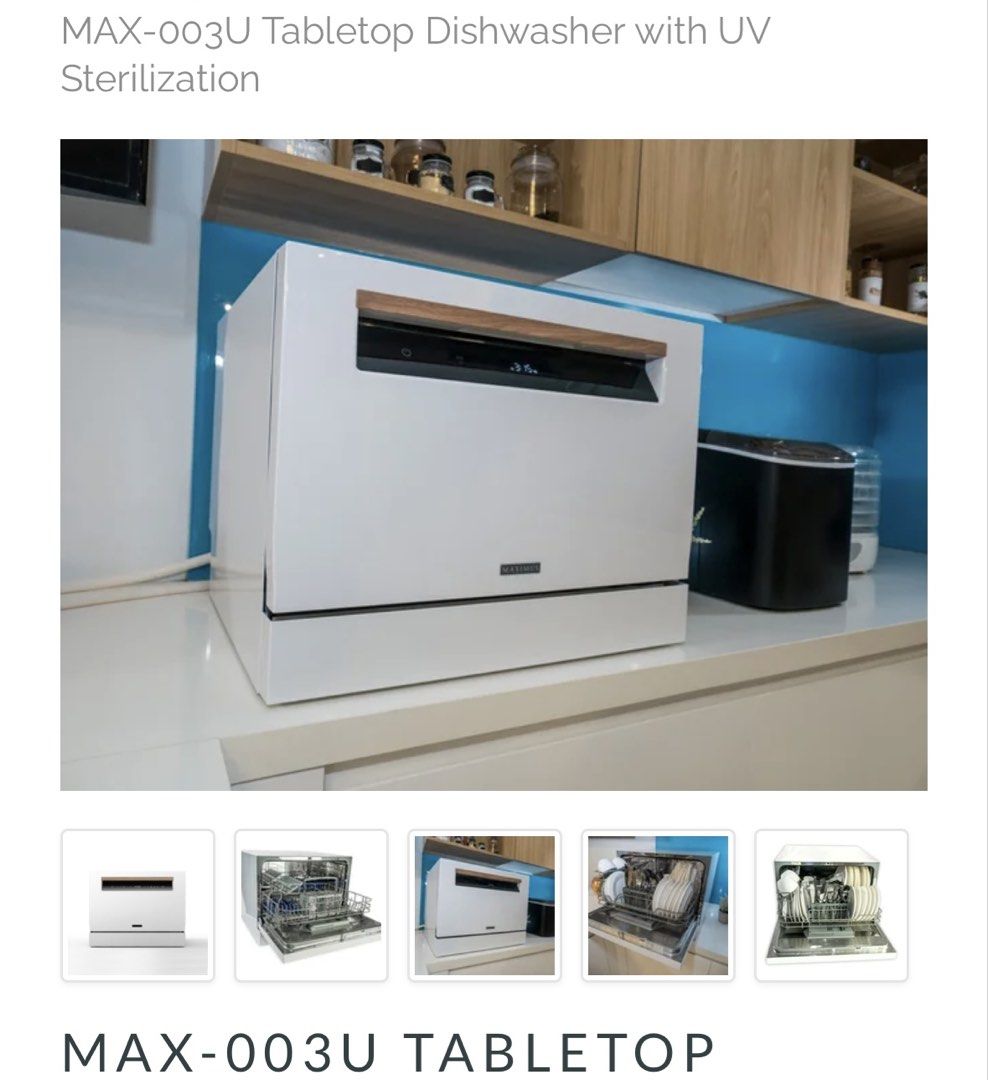 MAX-003U Tabletop Dishwasher with UV Sterilization (Category: Dishwasher) located in Manila. Submitted by royalhawk-d34408 (Listing ID 1461772223, Image 1). Description: - Compact tabletop dishwasher - Cleans and sterilizes dishes with UV light - Fits easily on countertops - Ideal for small kitchens or apartments - Simple, easy-to-use controls - In excellent working condition.
