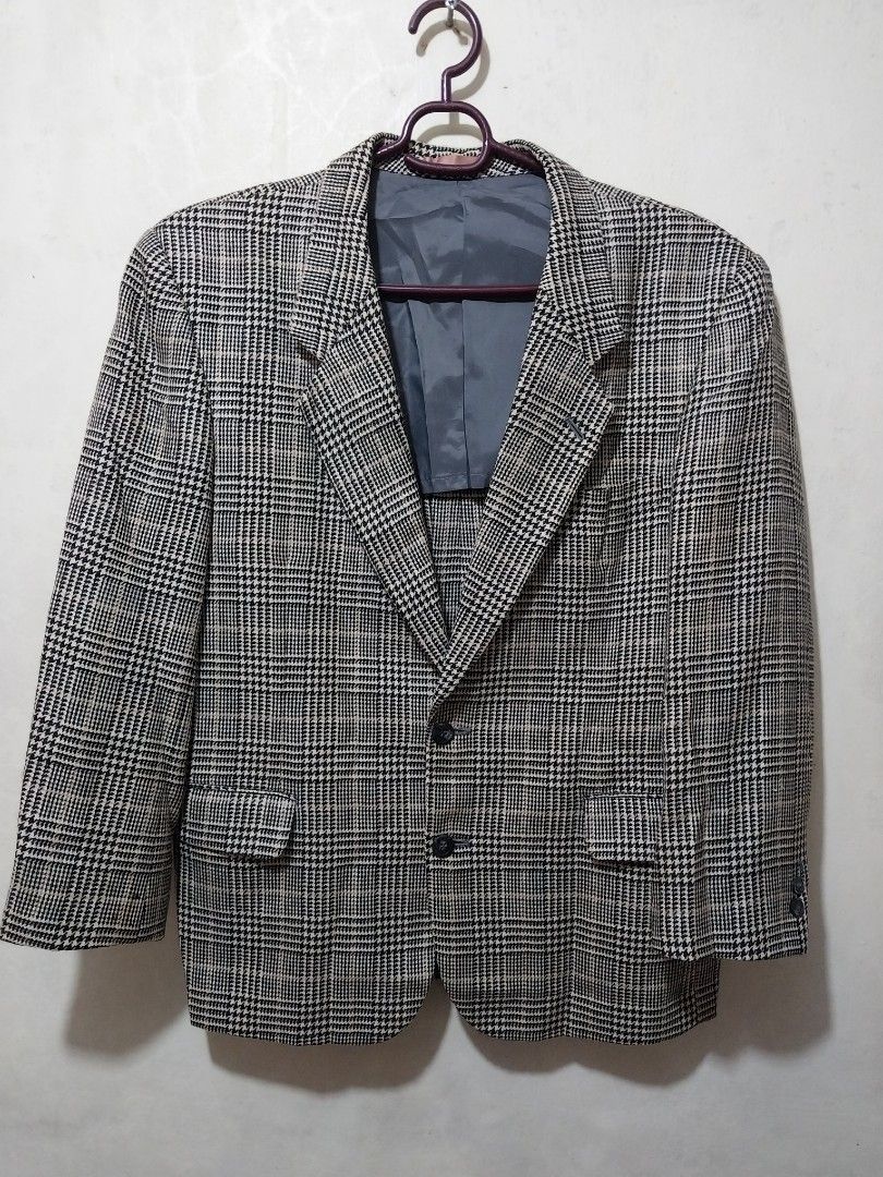 Men's wool Plaid Blazer Jacket (Category: Coats, Jackets and Outerwear) located in Manila. Submitted by PrinceDani.Clothing (Listing ID 1461641938, Image 1). Description: wool plaid blazer Medium to large fit 22in width 28in length 22in sleeves 18.5in shoulder issue: 1 buttons missing sleeves excellent condition .